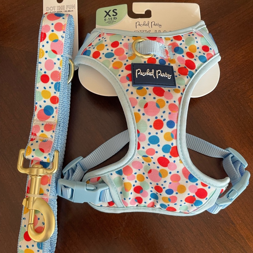 Packed Party Red and Blue Dog Harness and Leash Set